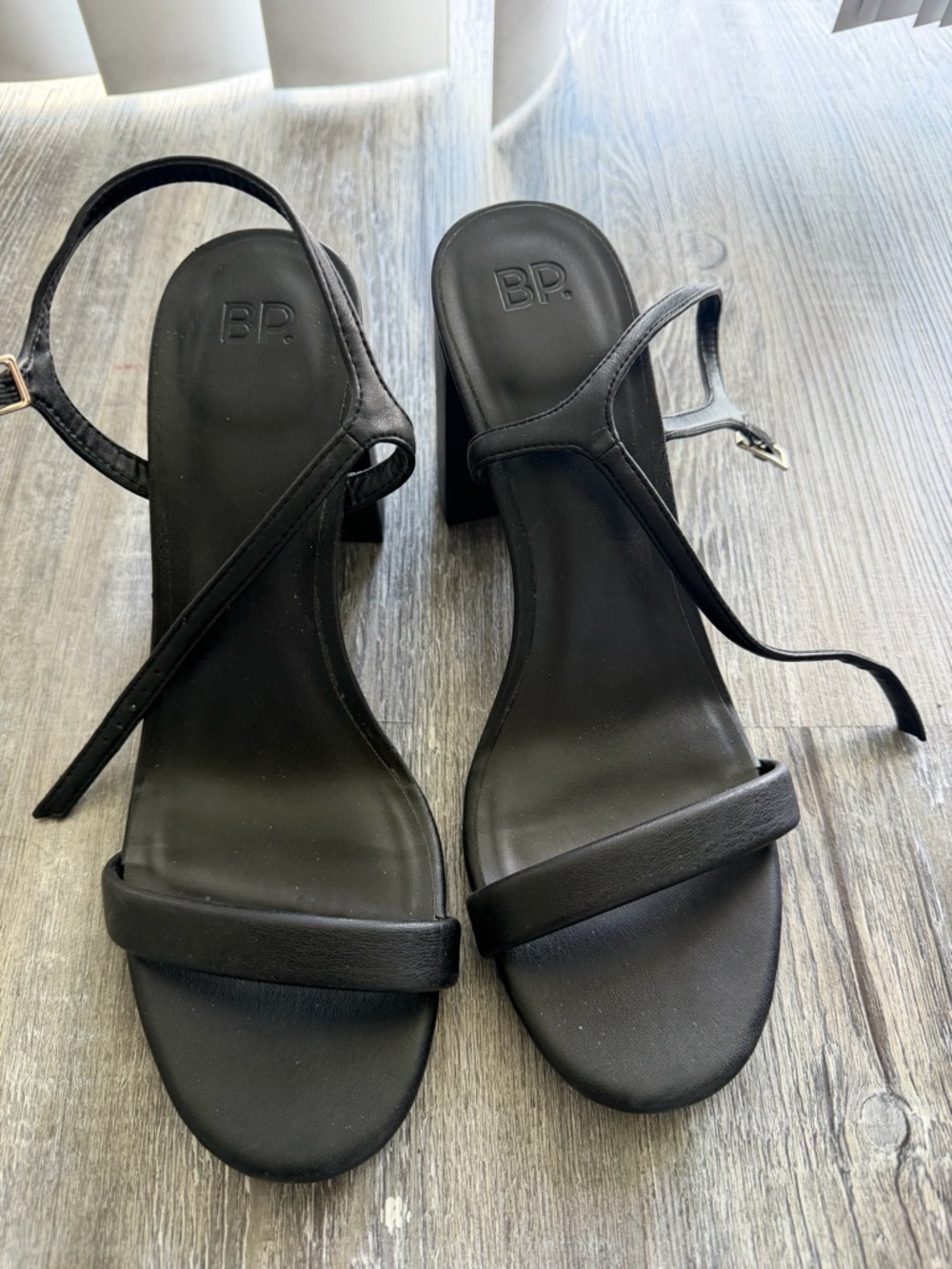 bp Black Minimalist Strappy Block Heel Sandals